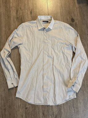Dolce & Gabbana Shirt Mens Sz L 16.5 42 Hidden Button Up Striped Gray White L/S
